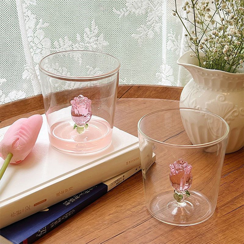 Transparent Juice Milk Coffee Mug, Glass Cup Heat-resistant Tumbler,Rose Glass Cup Drinkware