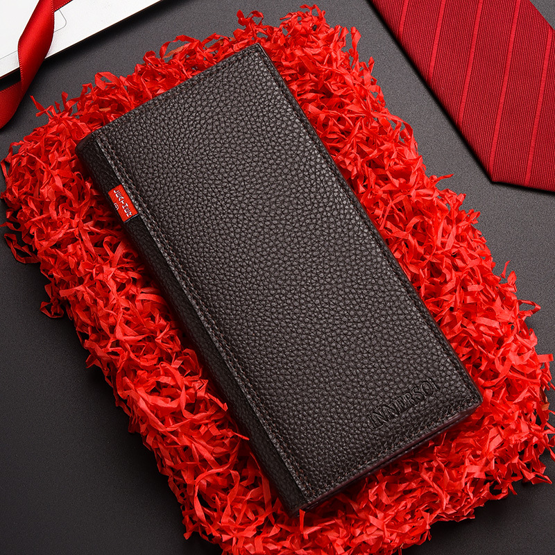 Mens Multifunctional Soft Leather Business Wallet Lychee Pattern Long Fashion Wallet