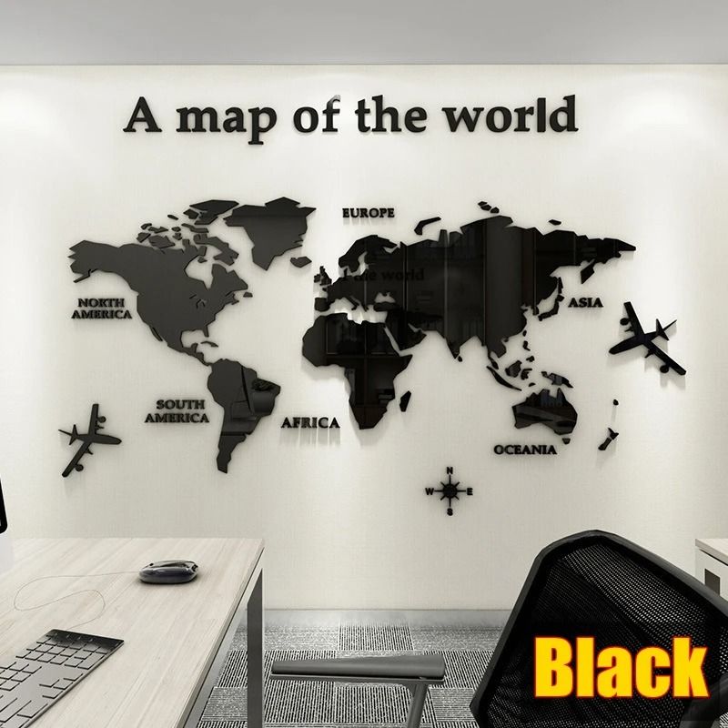 3D World Map Wall Sticker Acrylic World Map Decor Modern Wall Art