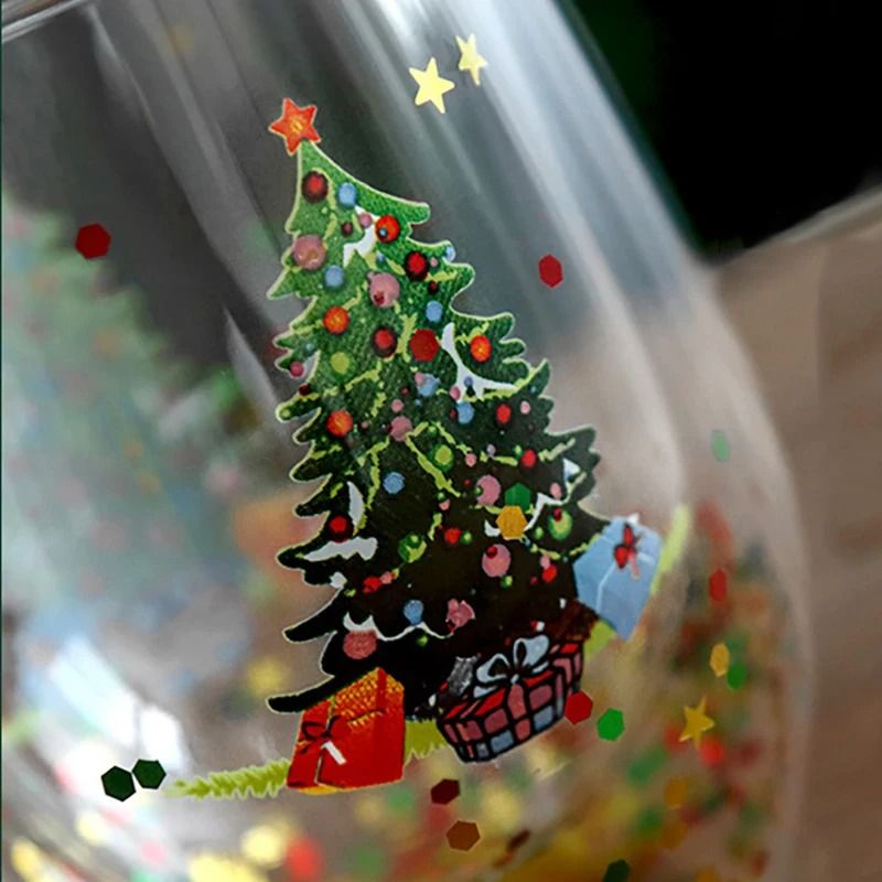 Double Wall Christmas Glass Mug Heat Resistant Holiday Coffee Cup