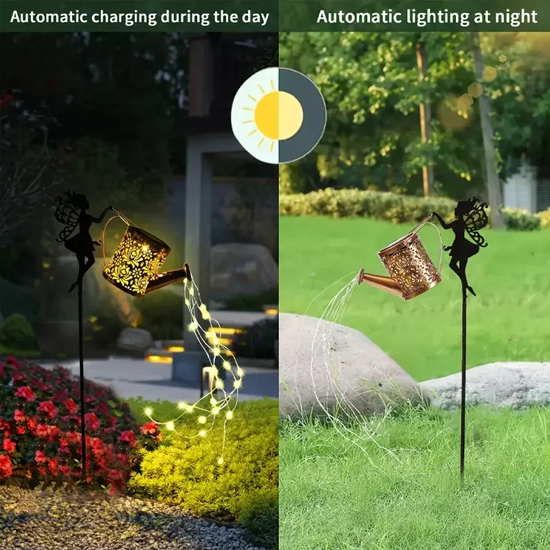 Solar Watering Can Lights Outdoor Garden Fairy Lights, Waterproof Solar Hanging Kettle Lights for Patio, Villa Path