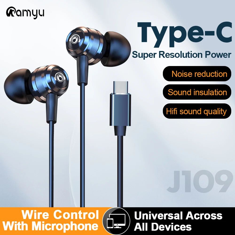 HiFi Wired Earbuds with Type C and 3.5mm Stereo Headphones