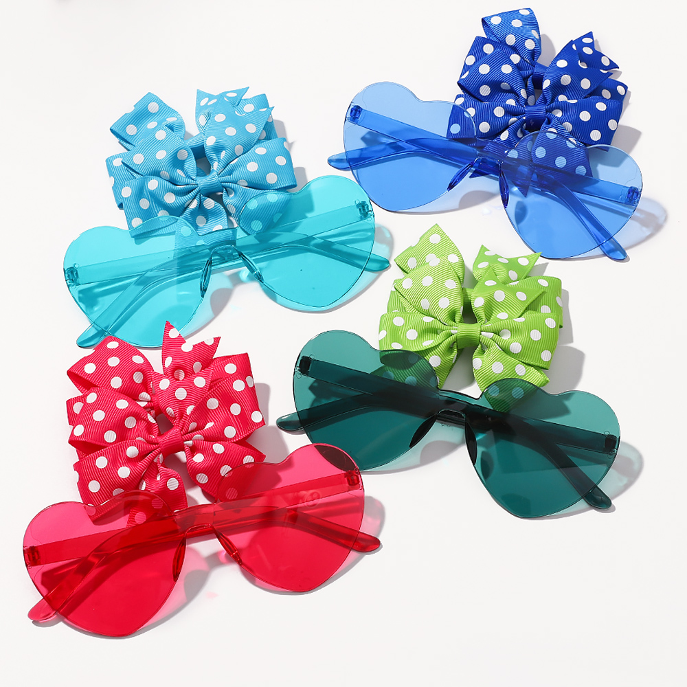 Girls Boutique Hair Bow Clips with Heart Sunglasses