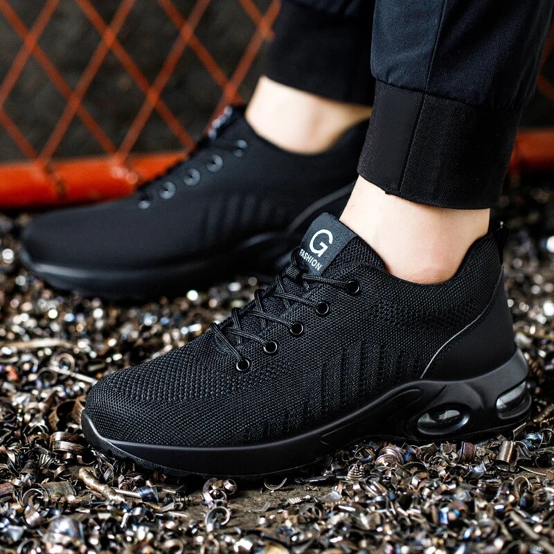 Steel Toe Work Safety Shoes for Men and Women, Breathable Air Cushion Anti-puncture Protective Sneakers