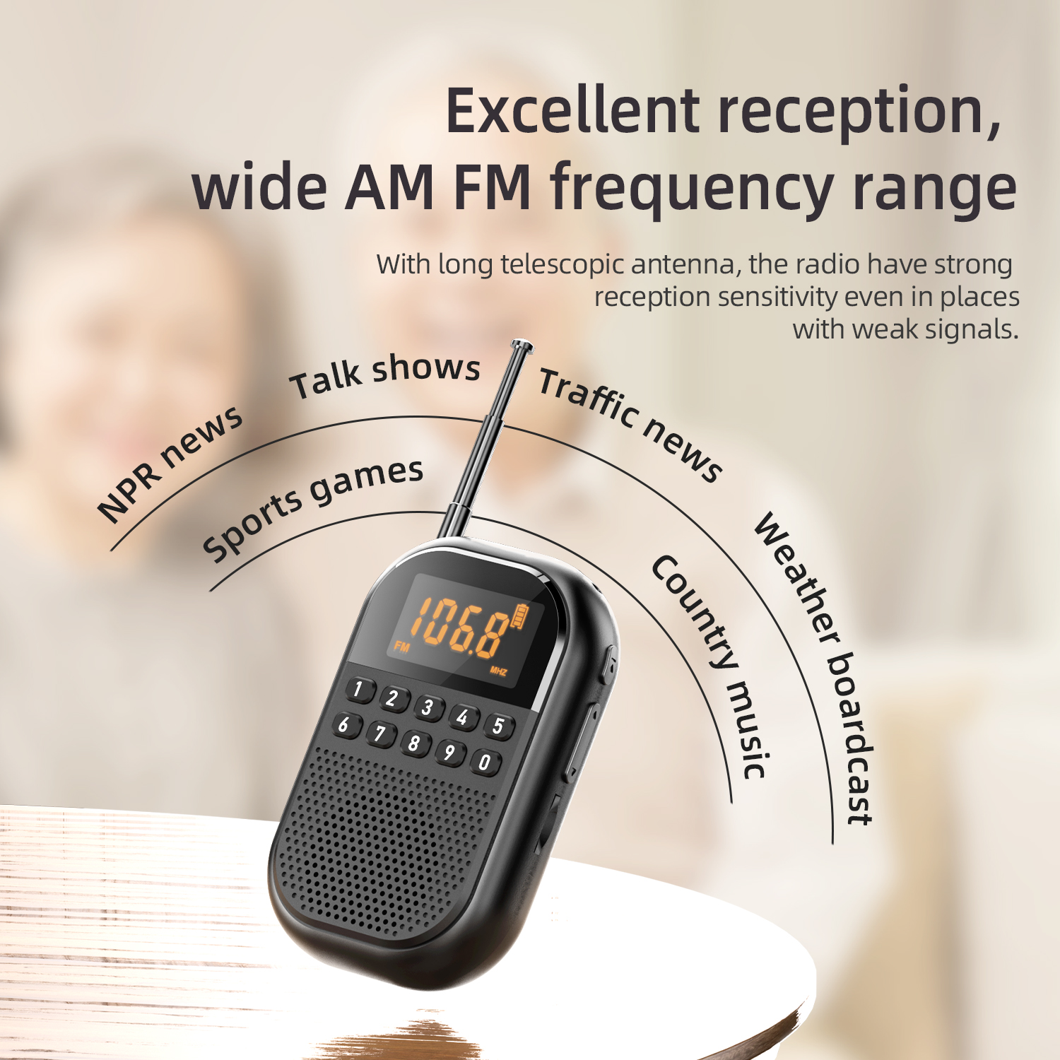 Portable Mini Radio with USB SD Playback HD Sound Pocket Outdoor Radio