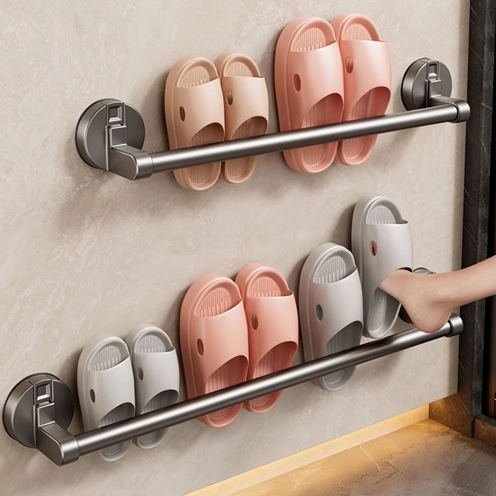 Suction Cup Double Bar Bathroom Towel Rack