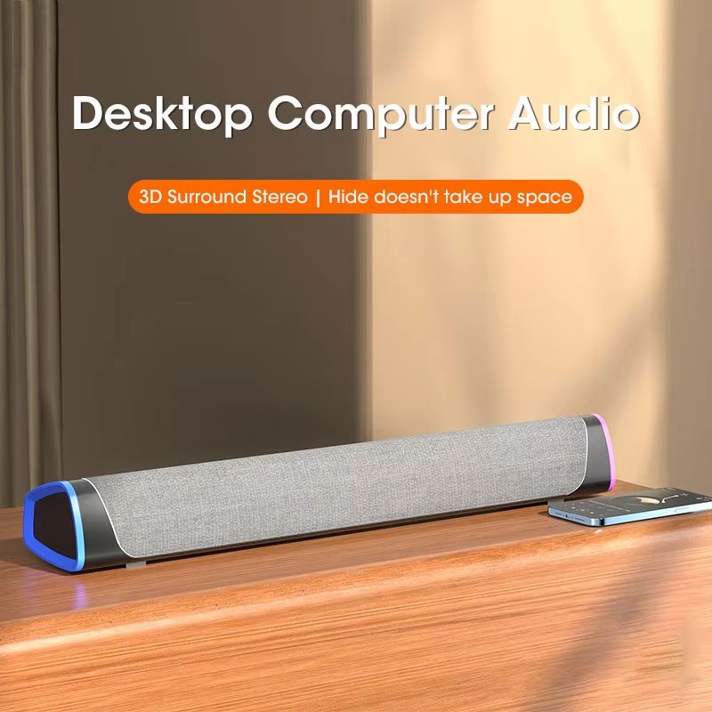 4D Stereo Computer Speaker Bar – Bluetooth & Wired Subwoofer Soundbar for Laptops, PCs & Macbooks