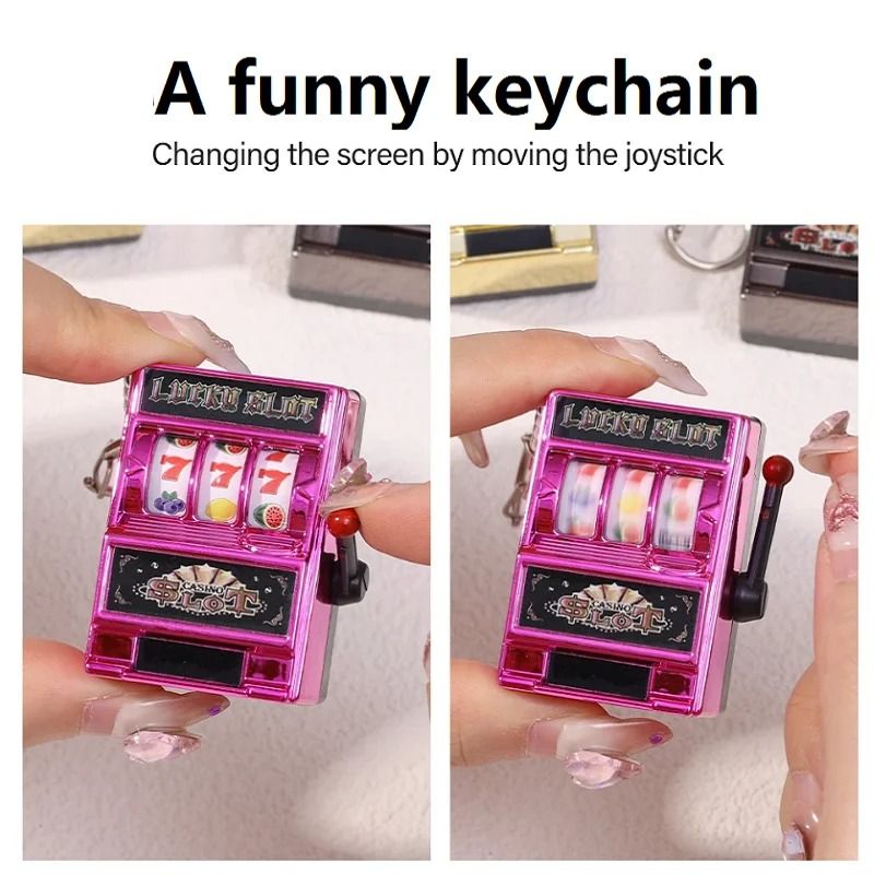 Funny Mini Slot Machine Toy Keychain Fruit Gaming Machine Bag Pendant Charm