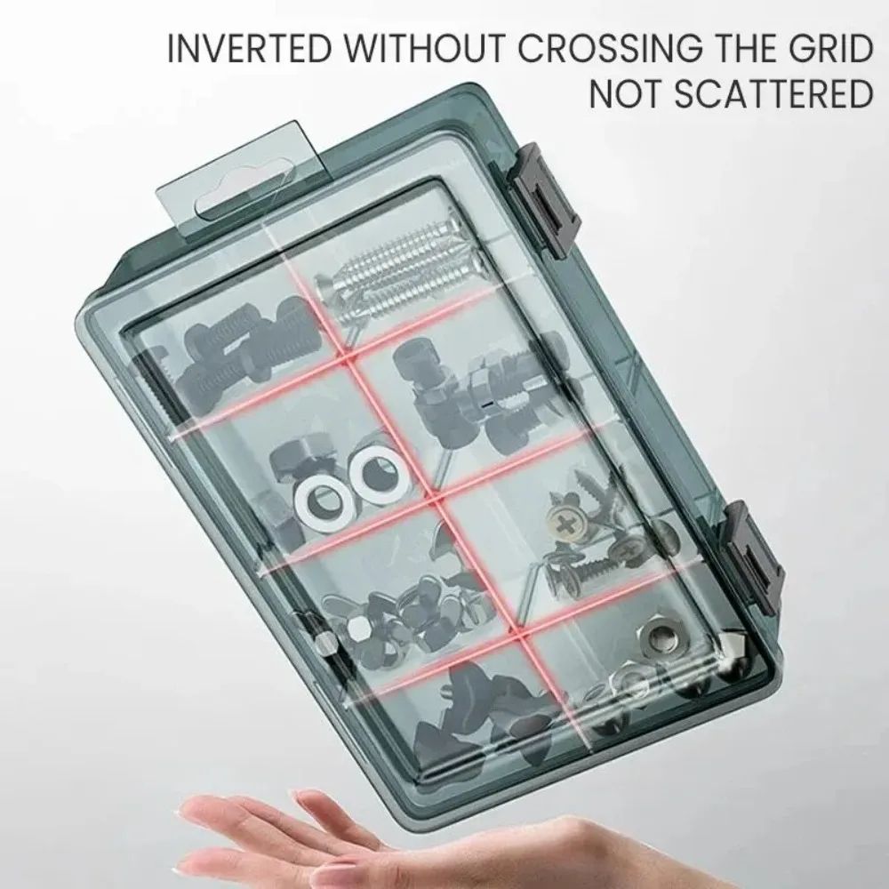Thickened Transparent Tool Parts Organizer Box with Removable Grid Compartments for Screws Drill Bits & Hardware