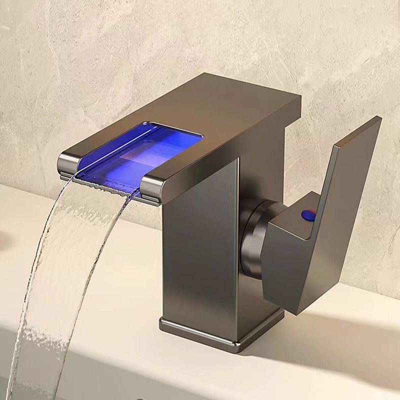 Luminous Waterfall Faucet All-copper LED Light Hot and Cold Basin Faucet