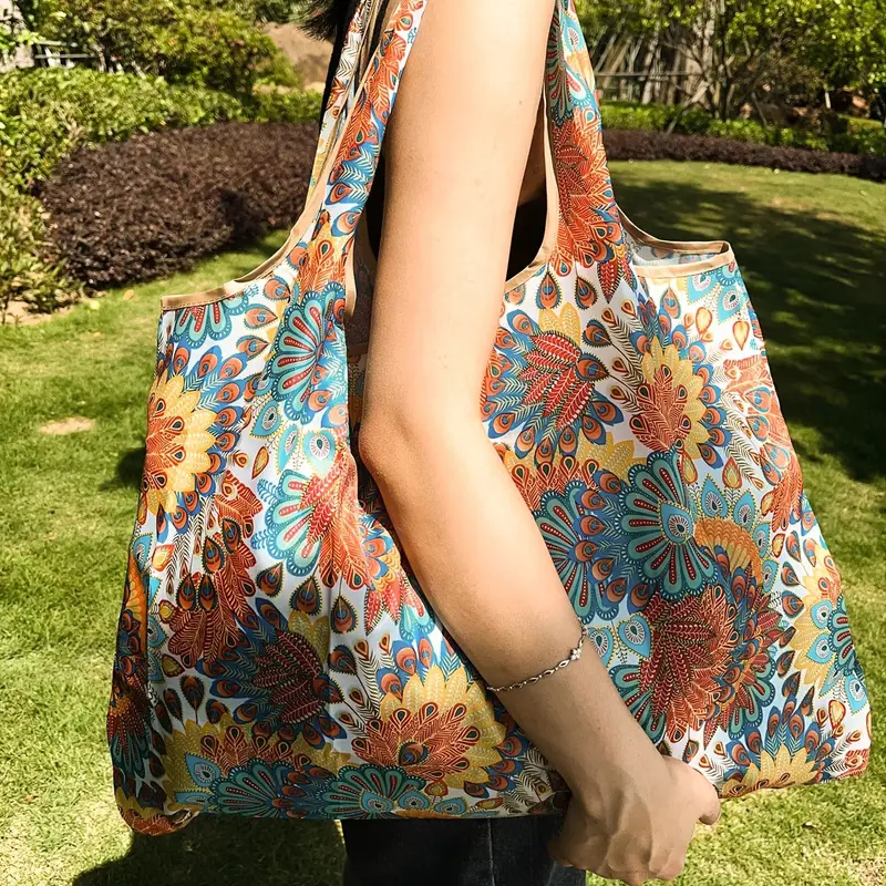 Large Capacity Waterproof Foldable Grocery Bag Portable Eco friendly Shoulder Bag for Supermarket Shopping
