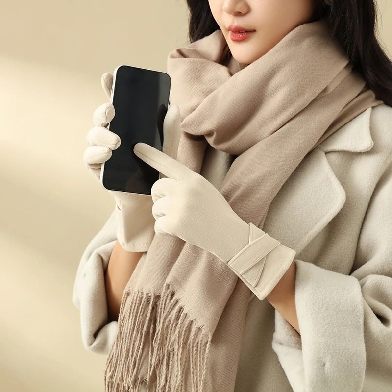 Women Winter Velvet Warm Gloves Windproof Cycling and Driving