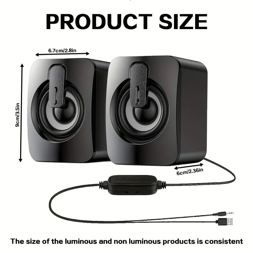 USB Wired Computer Speakers with LED Light & Built-In Microphone