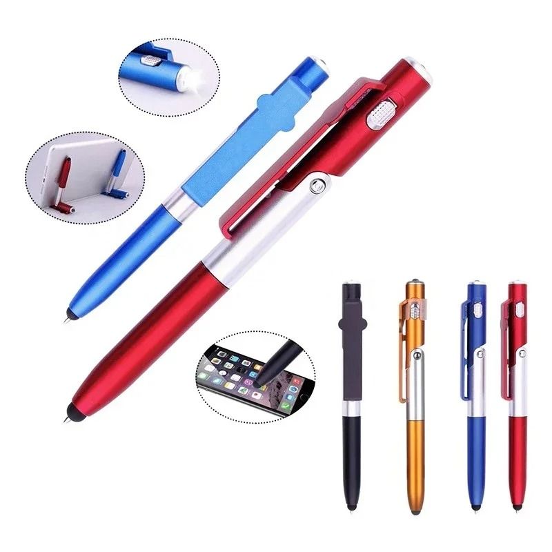 4 in 1 Multifunction Pen with LED Light and Phone Holder Ballpoint Pen Gadget