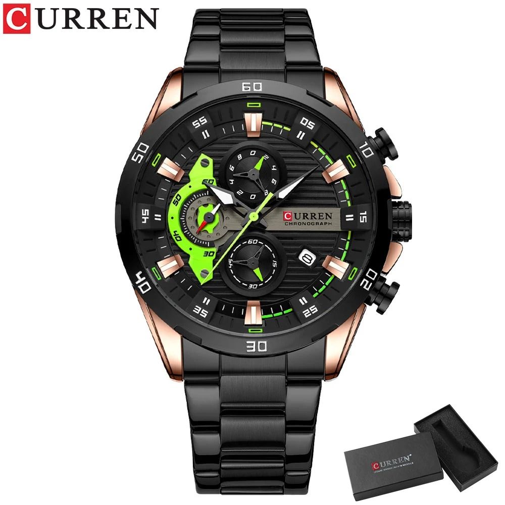 Curren Stainless Steel Mens Watch with Luminous Chronograph Dial