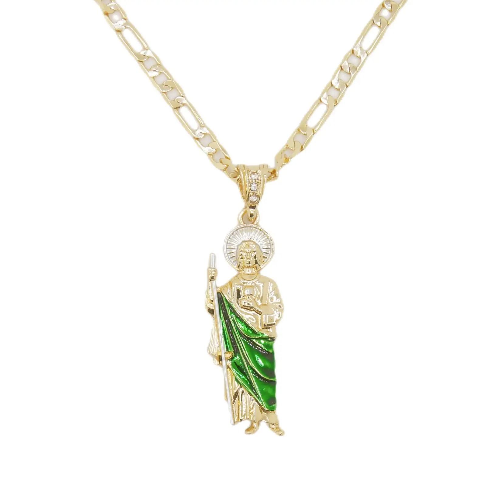 Saint Jude Gold Plated Pendant Necklace With Figaro Chain