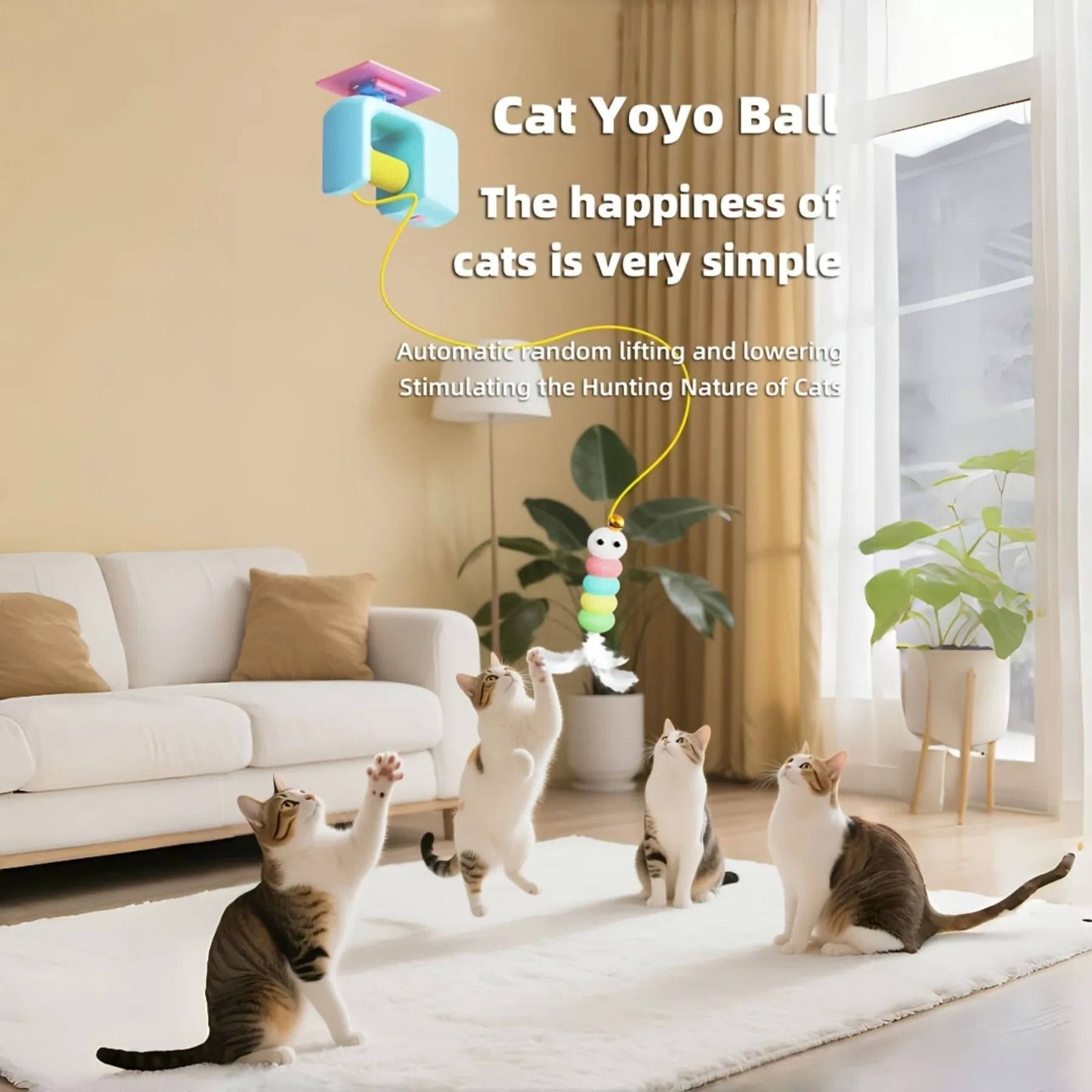Electric Interactive Cat Toy Automatic Flying Bird Teaser with Elastic Rope