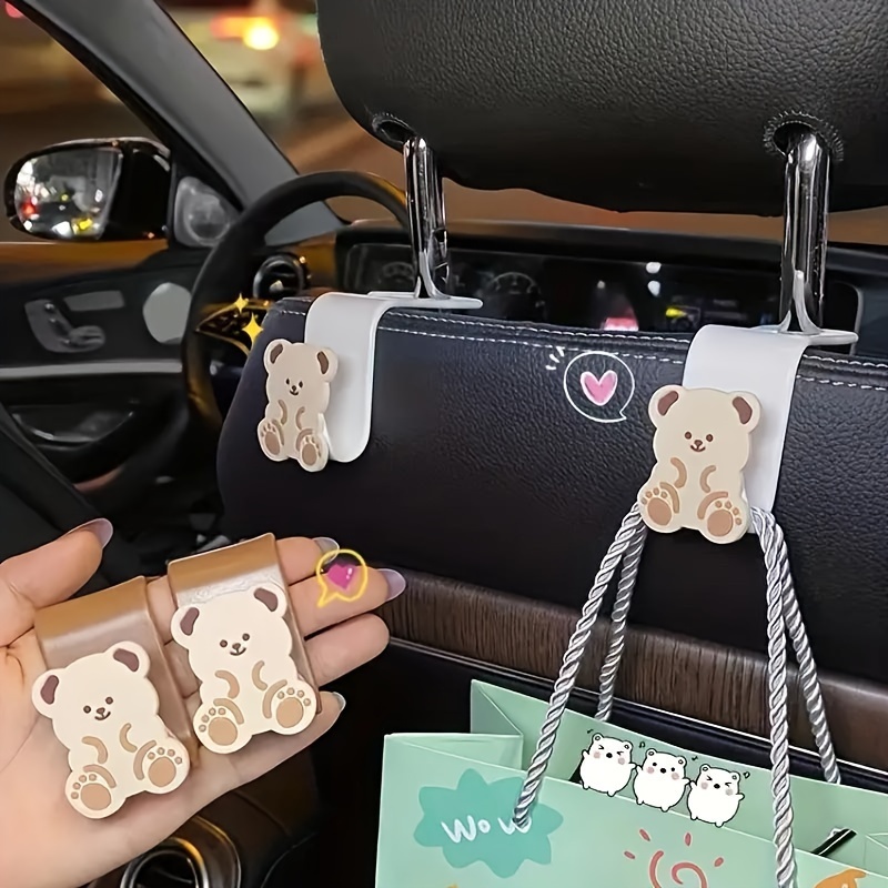 Cute Bear Bunny Cartoon Headrest Hooks for Purses and Bag, Car Back Seat Hanger, Universal Storage Hook Organizer