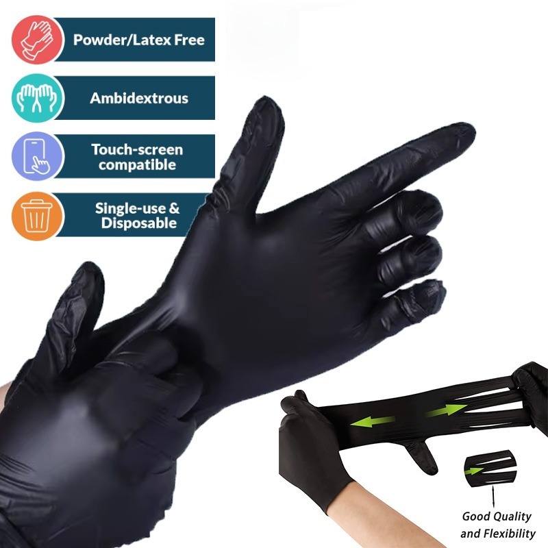 Disposable Black Nitrile Gloves, Household Use, Latex Free, Powder Free, Cleaning Gloves for Tattoo Hairdressing