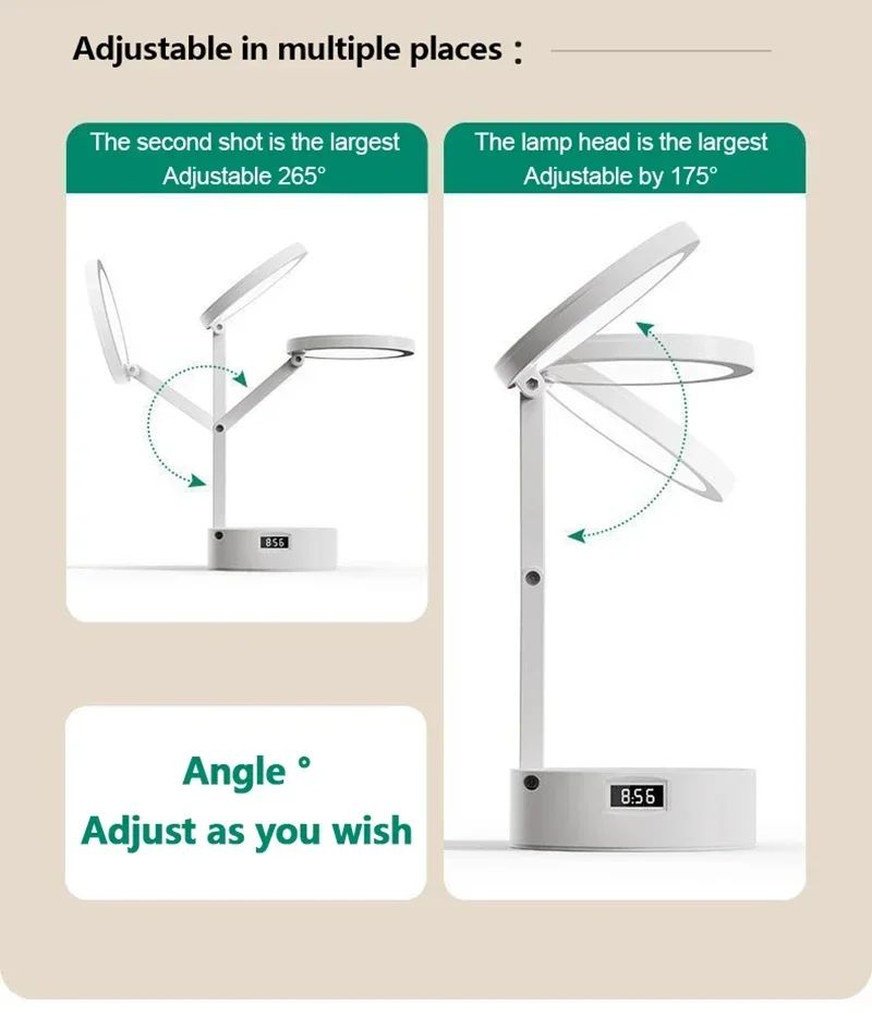 Rechargeable Foldable LED Desk Lamp with Clock