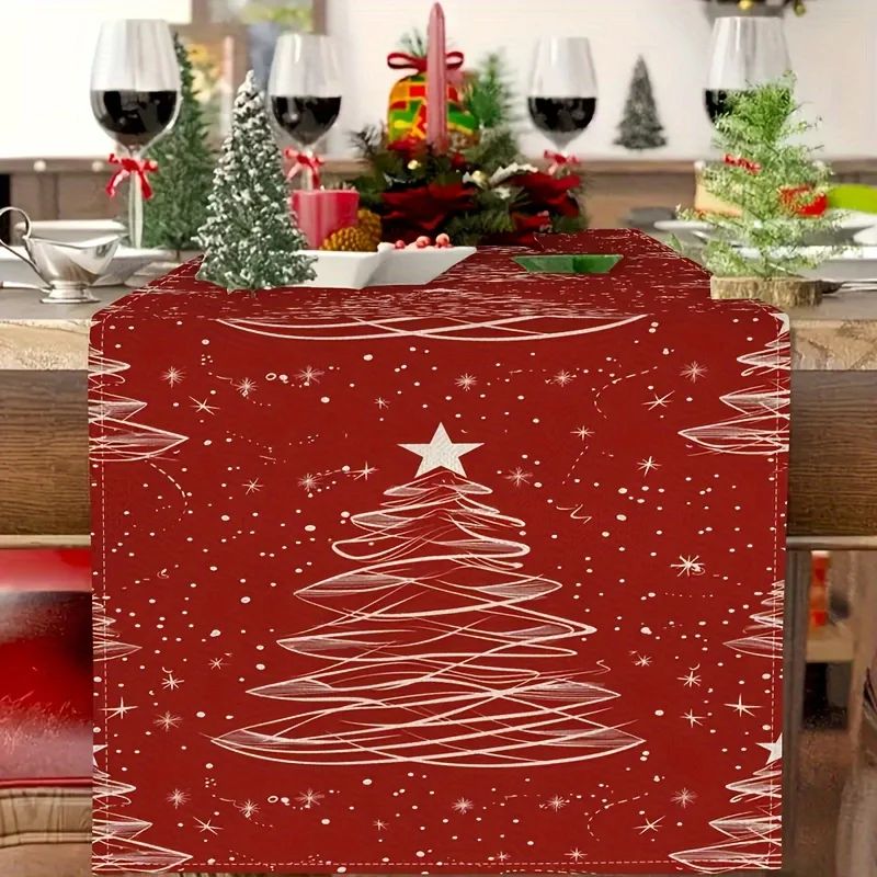 Christmas Tree Red Table Runner