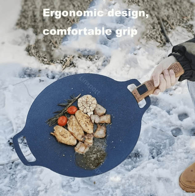 Adjustable Outdoor Grill Pan Handle – Heat-Resistant Solid Wood Grip for Camping & BBQ