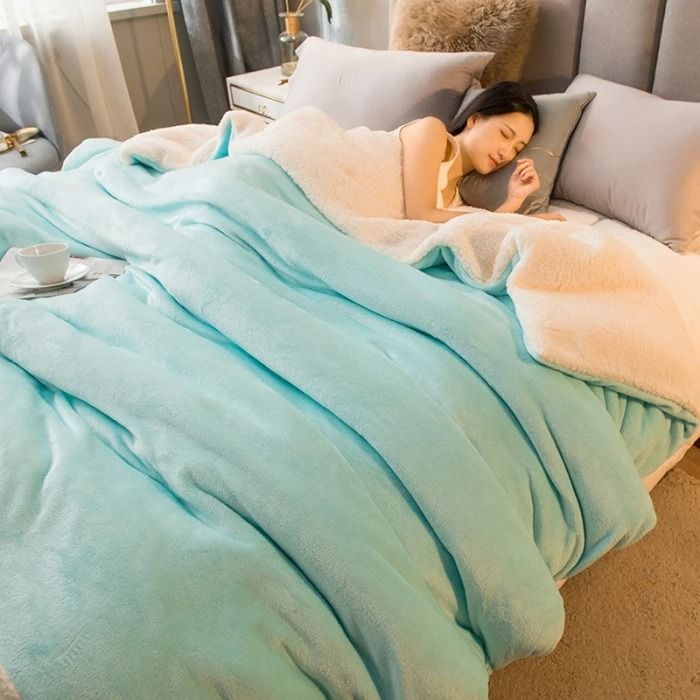 Wool Throw Blanket Keep Warm Winter Bed Blankets Double Sided Queen Duvet