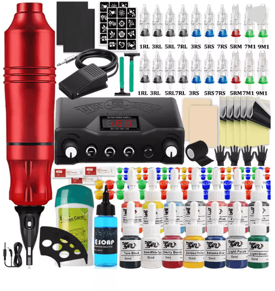 Complete Tattoo Pen Machine Kit Rotary Cartridge Tattoo Starter Set