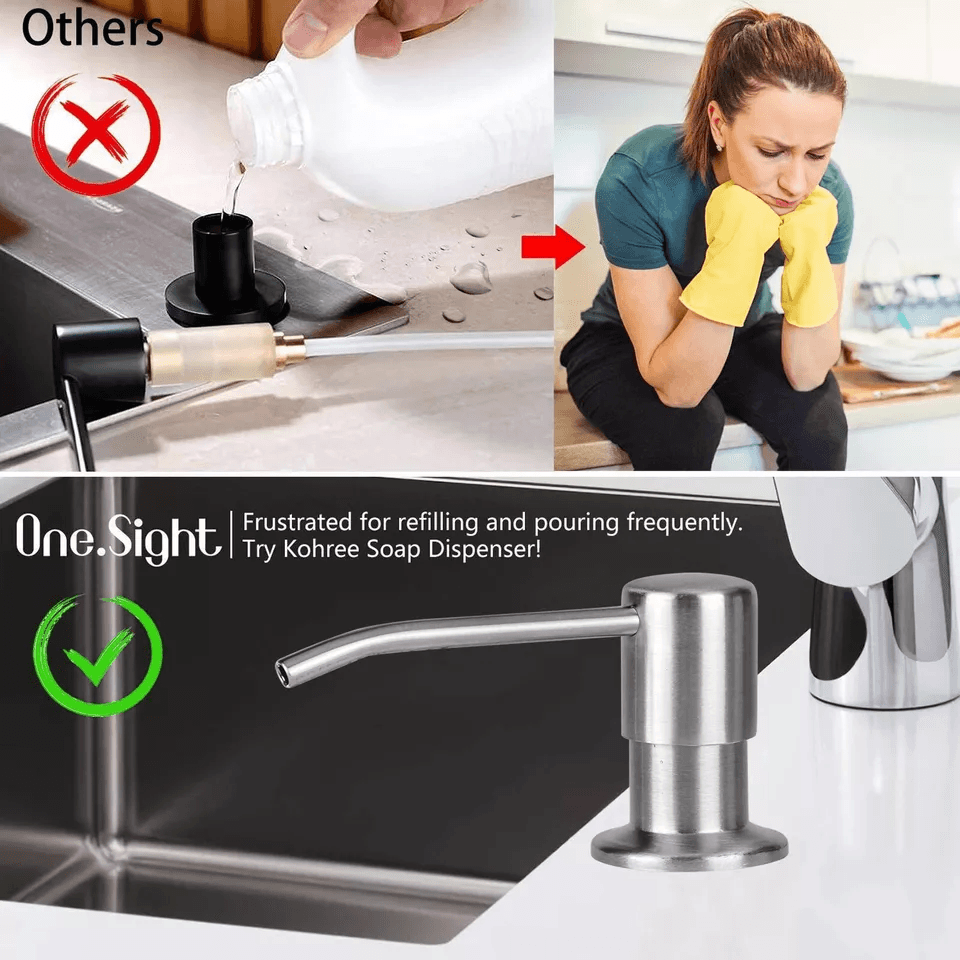 Sink Soap Dispenser, Stainless Steel Kitchen Hands Liquid Pump Bottle Tube for Countertop, Built-In Sink Mount, Durable