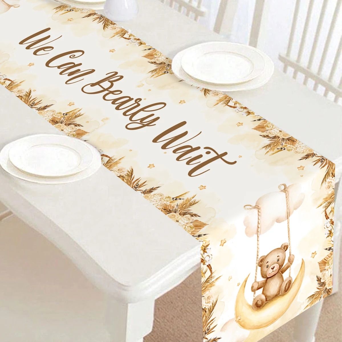 Cartoon Bear Table Runner 70.87x13.78in Teddy Bear Birthday Party Decoration