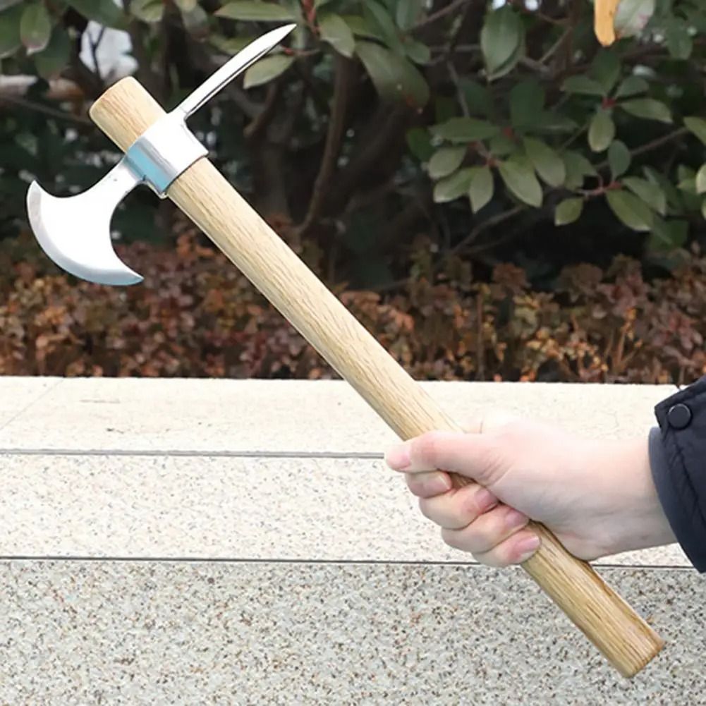 Double Headed Pickaxe with Wooden Handle for Gardening and Soil Loosening