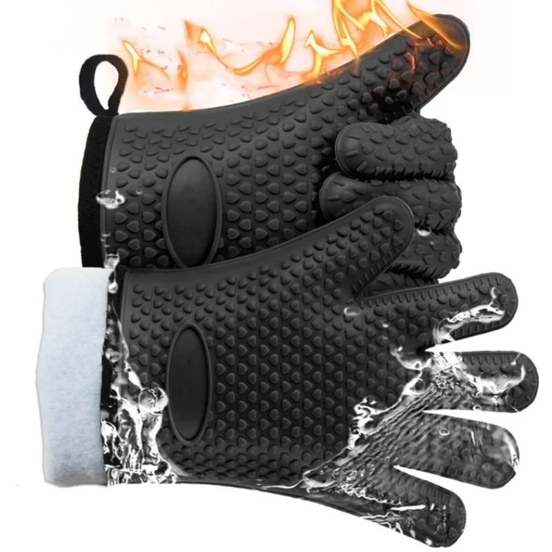 Silicone Oven Mitts Heat Resistant Cotton Lined Waterproof Non-Slip Cooking Gloves for BBQ Grilling