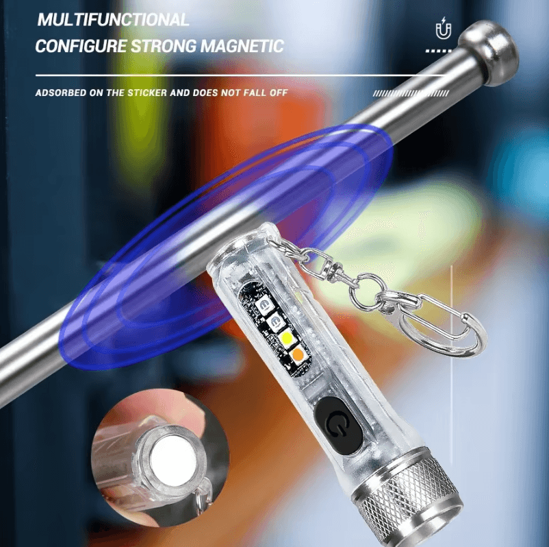 Mini LED Rechargeable Keychain Flashlight with Magnetic Base and Long Range Beam