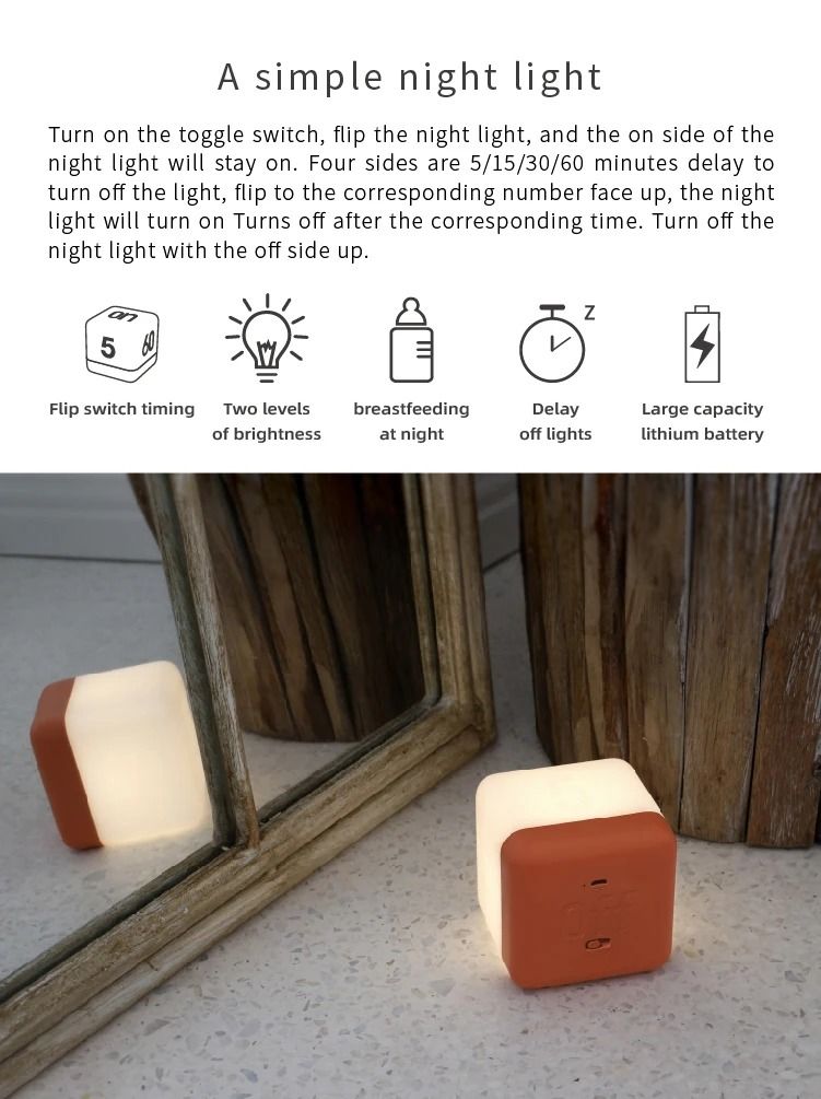 Cube LED Flip Timer Night Light