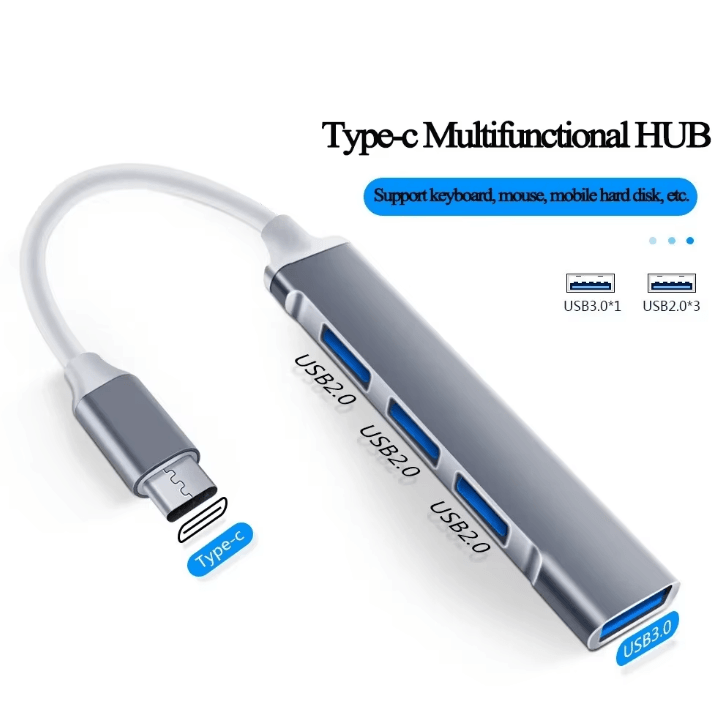 HyperPort 4-Port USB 3.0 Multiport Hub – High-Speed USB & Type-C Splitter Adapter