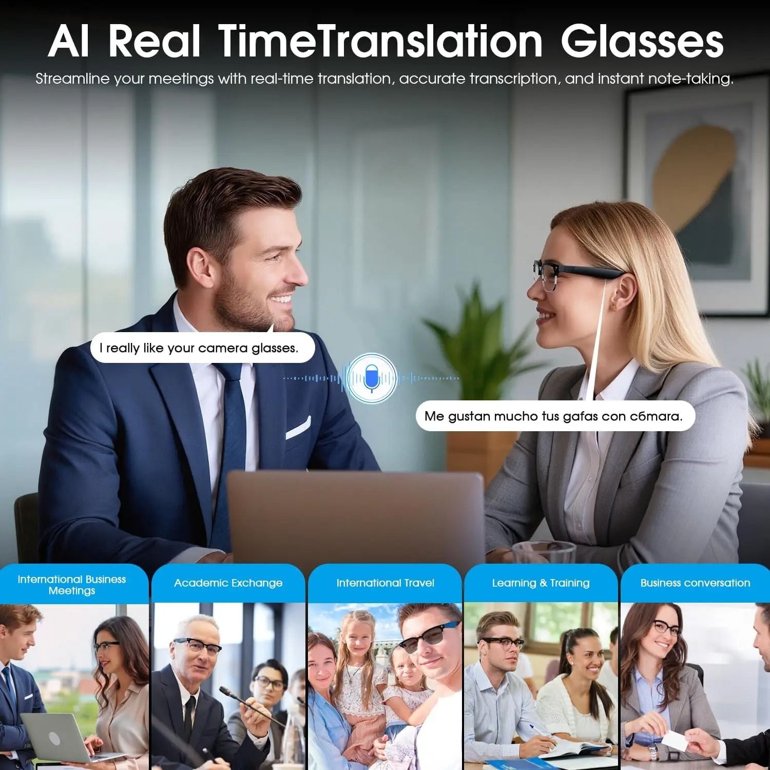 VisionLink AI Smart Glasses Camera Bluetooth Call Translation