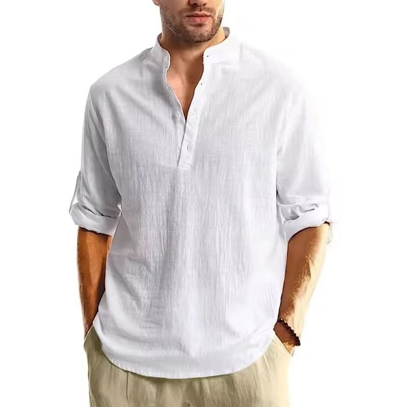 Long Sleeve Cotton Henley Shirt Lightweight Breathable Button Polo Top