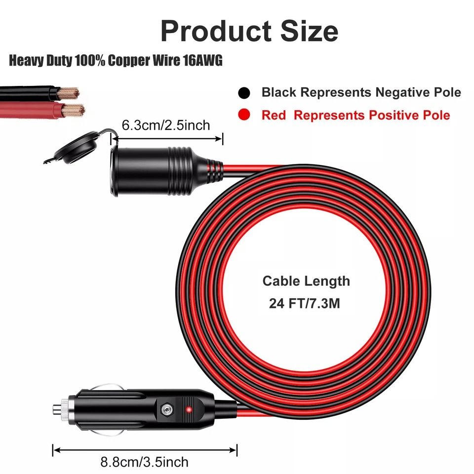 Heavy Duty Car Cigarette Lighter Socket Extension Cord with Protection