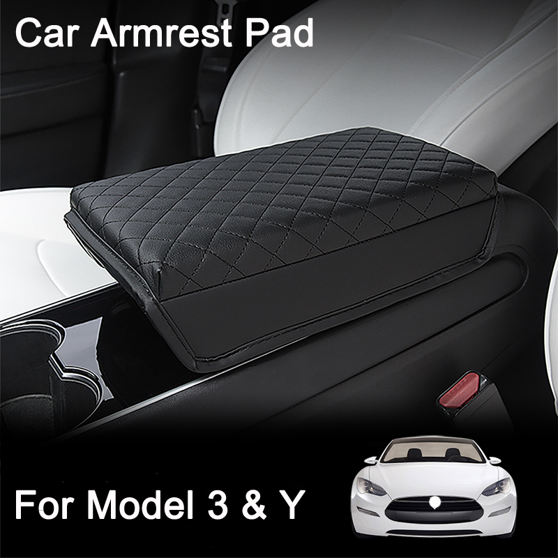 Tesla Model Armrest Cover, Premium PU Leather Console Pad, Center Storage Box Protection Cushion