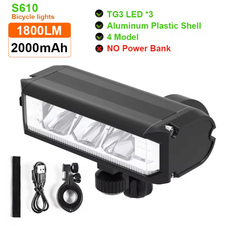 Rechargeable Bicycle Headlight 5200 Lumen with Power Bank and 5 LED Front Light