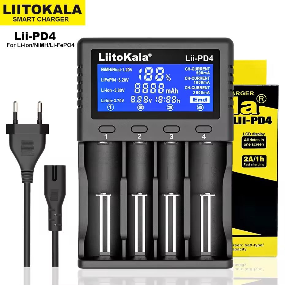 Universal Dual Slot Smart Battery Charger Compatible with Liion LiFePO4 and NiMH Cells