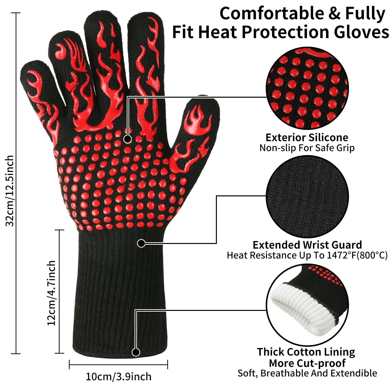 BBQ Gloves High Temperature Resistance Oven Mitts Fireproof Non Slip Grilling Gloves