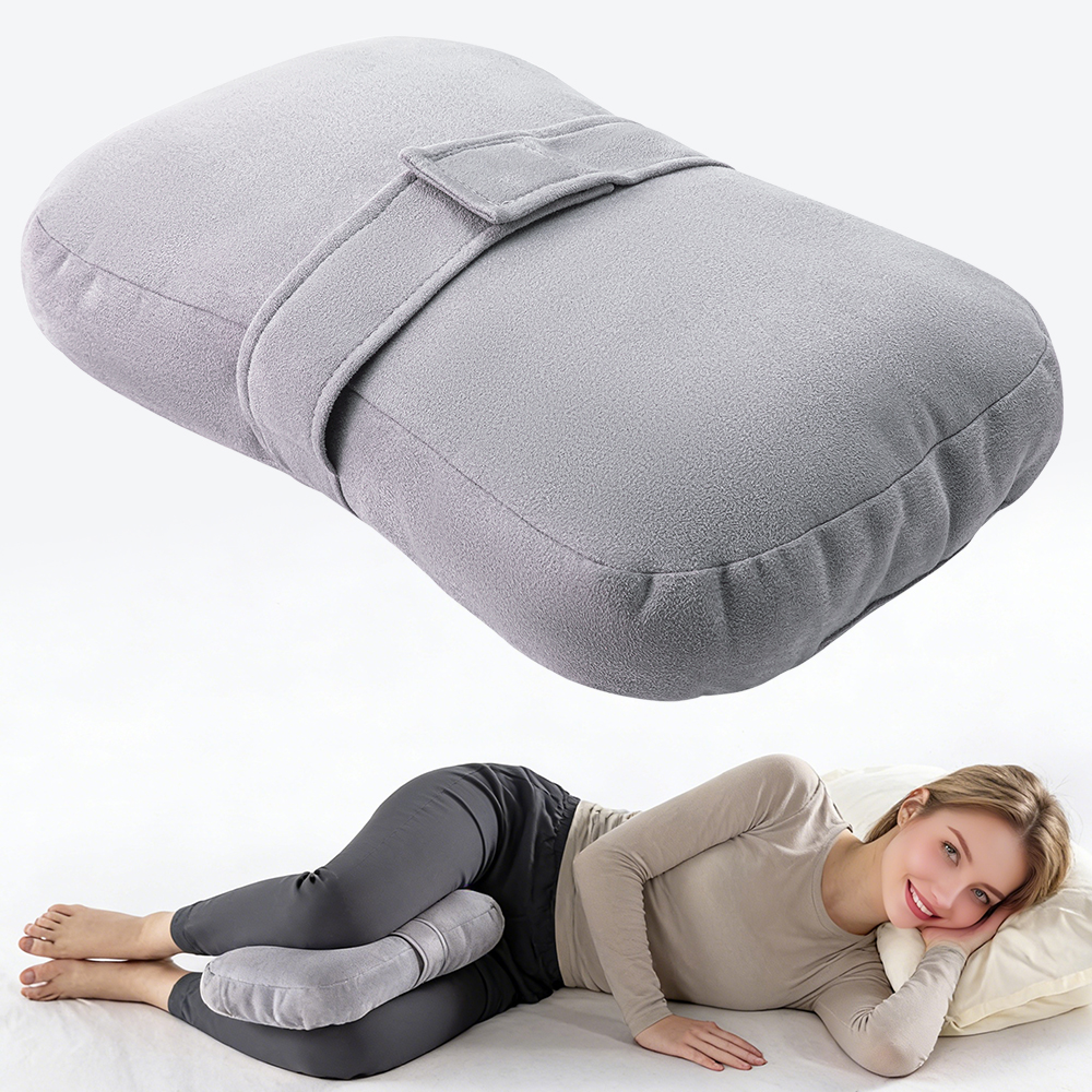 Plush Knee Pillow for Side Sleeper, Support Leg Pillow for Hip & Back Pain, secure bind belt, machine washable cover