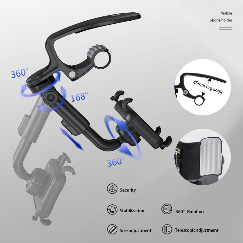 360 Degree Rotatable Retractable Phone Mount Stand, Universal Clip Car Phone Holder, GPS Dash Cam Smartphone Bracket