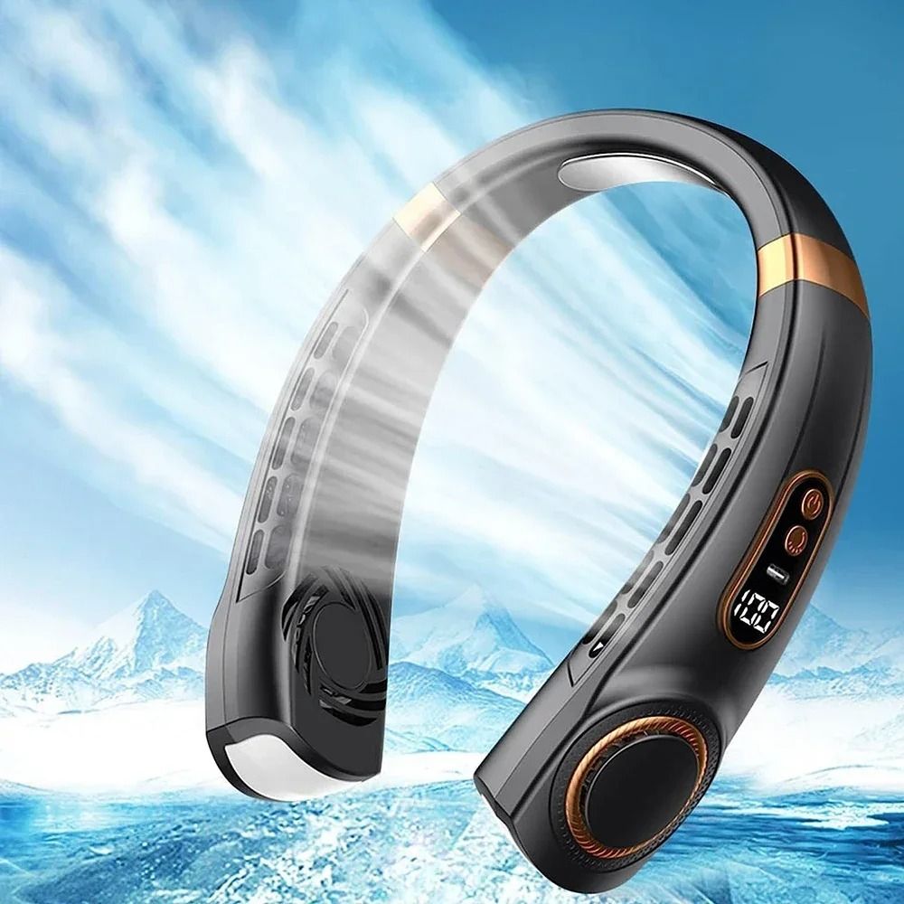 Mini Bladeless Neck Fan with Digital Display Portable Rechargeable Air Cooler
