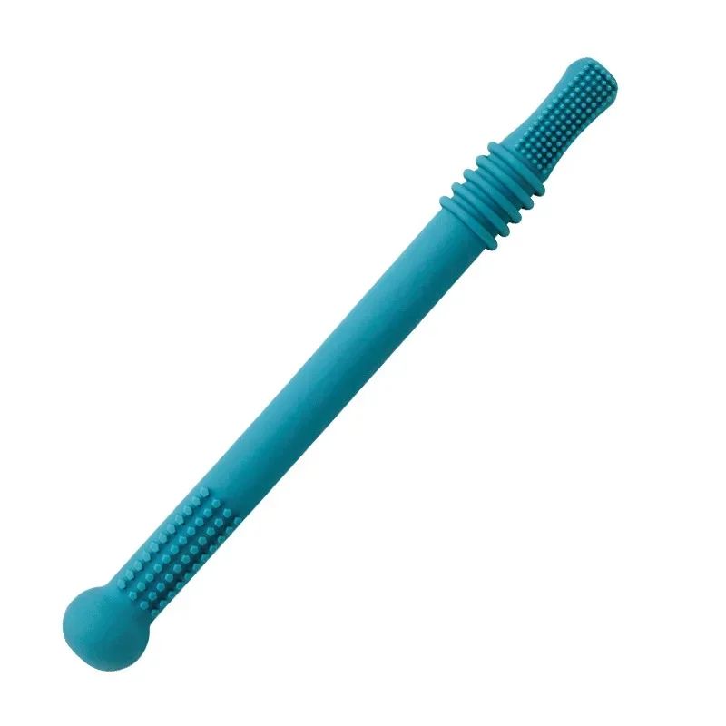 Silicone Baby Teether Straw Toy – Safe Chewable Molar Teething Toy with Easy-Grip Handle