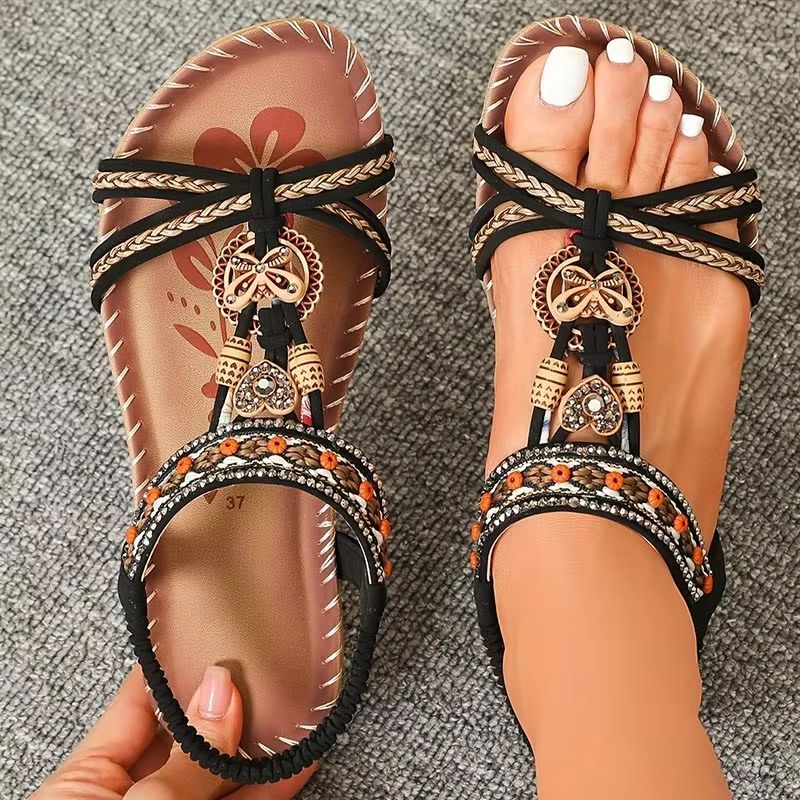 Bohemian Style Summer Sandals for Women Soft Bottom Low Heel Non-Slip Comfortable Shoes