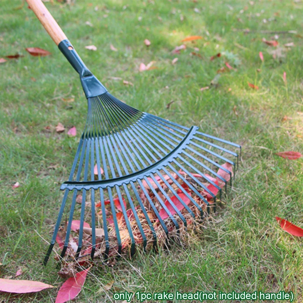 High Carbon Steel Lawn Leaves Rake, Heavy Duty Steel Metal Garden Tool Without Handle