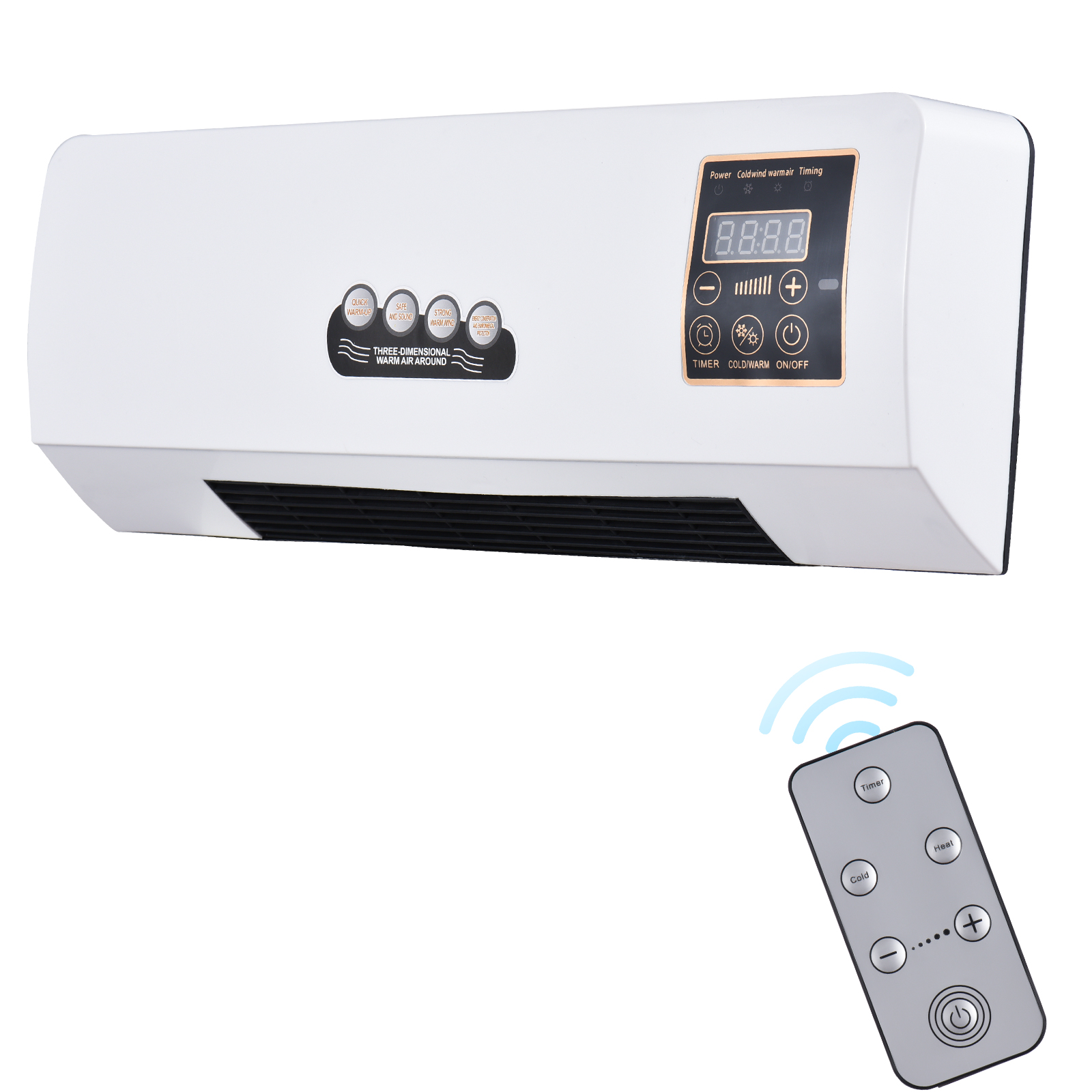 New Wall Mounted Space Heater and Fan Combo with Remote Control and Timer Electric Wall Heater
