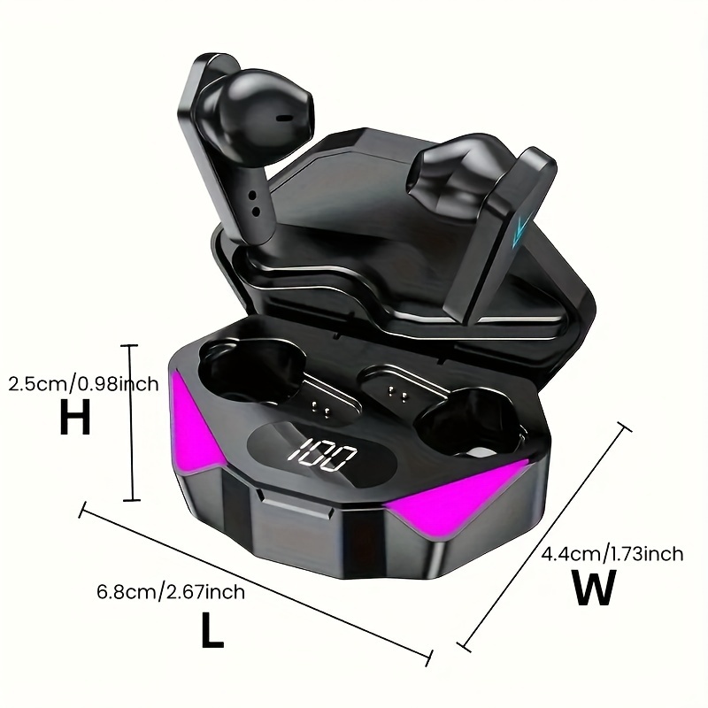 Bluetooth Earphones, Wireless Headset with Mic, LED Display Gamer Earbuds, Noise Cancelling
